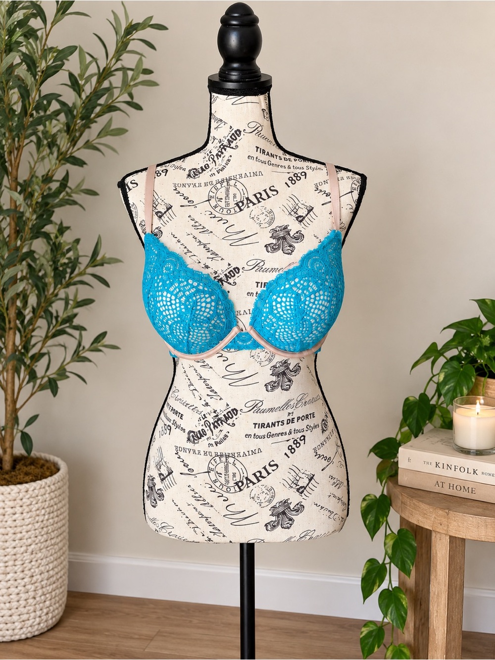 Victoria’s Secret Very Sexy Push Up Bra 34E 34DD Teal Lace Taupe Underwire